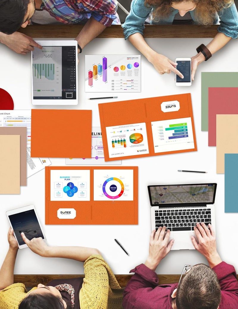 SUNEE Folders with Pockets (25 Pack, Orange), 2 Pocket Folders Fit Letter Size Paper, Paper File Folder for School Office Home Bussiness - Image 5